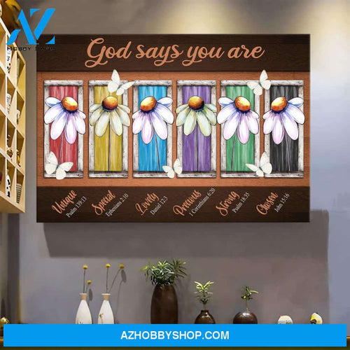 Colorful Daisy and white butterfly - God says you are - Jesus Landscape Canvas Prints - Wall Art