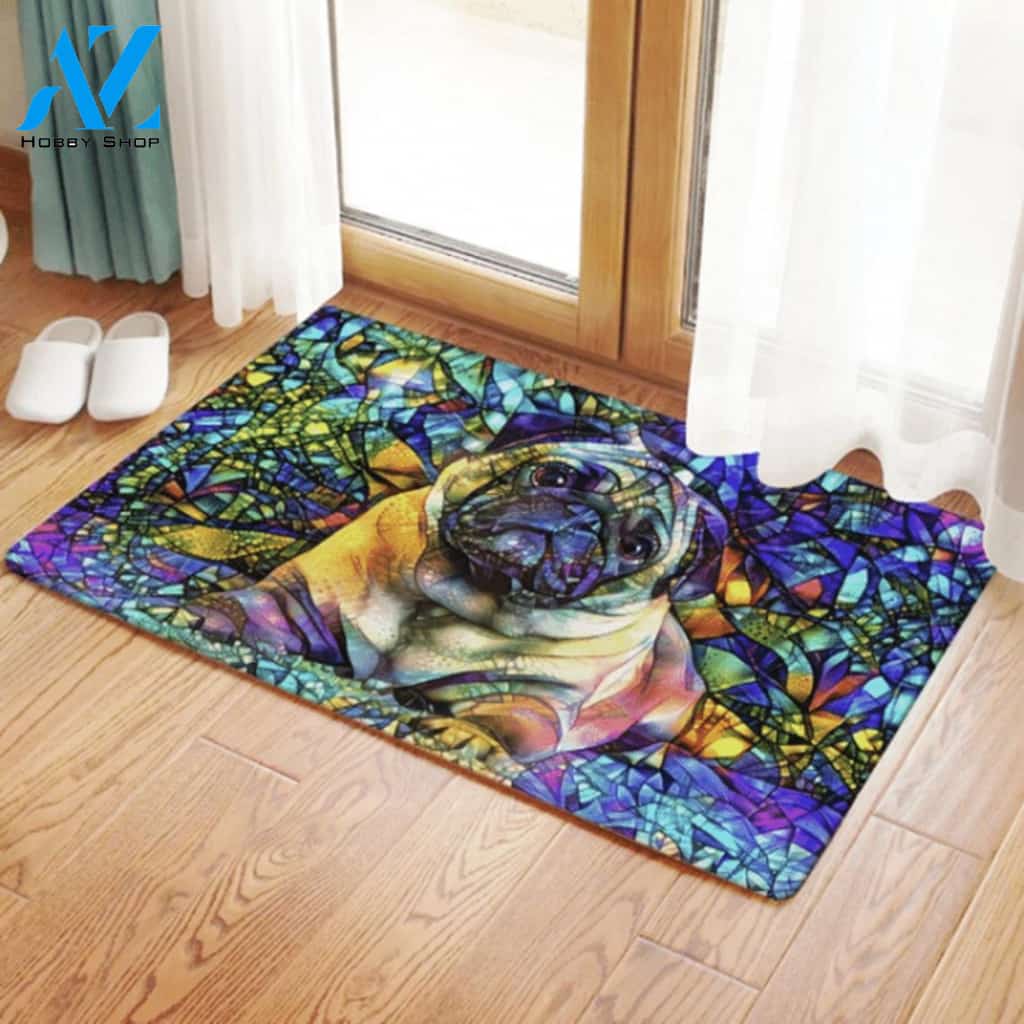 Colorful Diamond Pug Easy Clean Welcome DoorMat | Felt And Rubber | DO2630