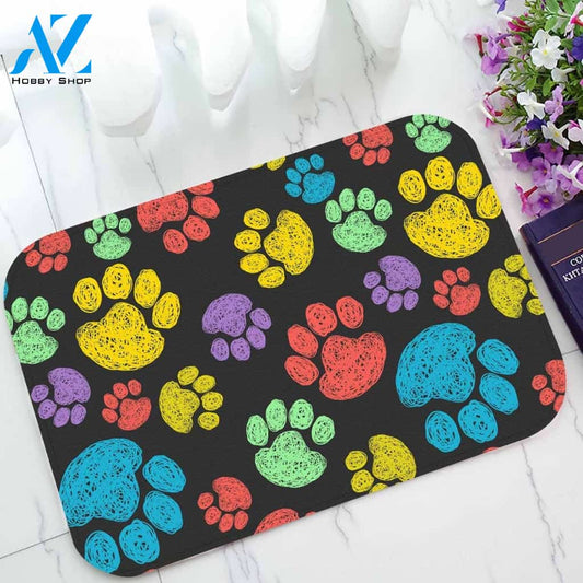 Colorful Doodle Paw Dog Welcome Mat House Warming Gift Home Decor Gift for Dog Lovers Funny Doormat Gift Idea