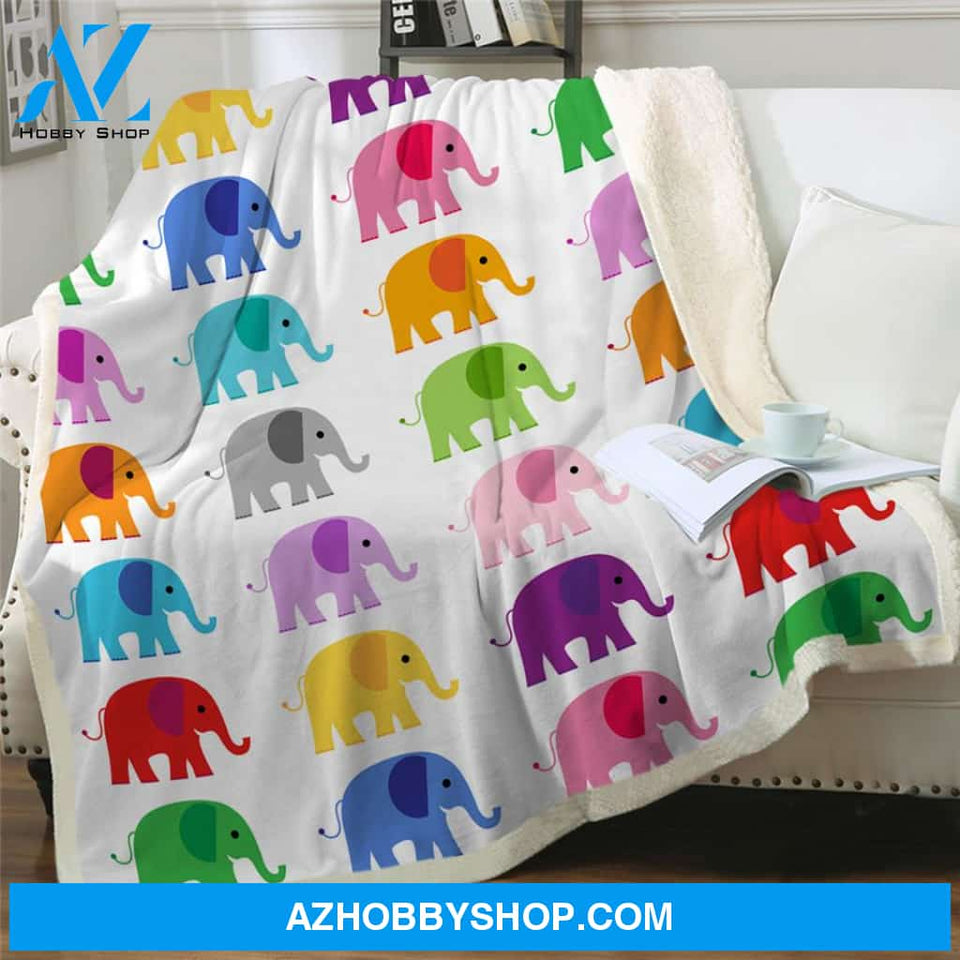 Colorful Elephants Blanket, Gift For Kids Family Friend Gift For Elephants Lovers