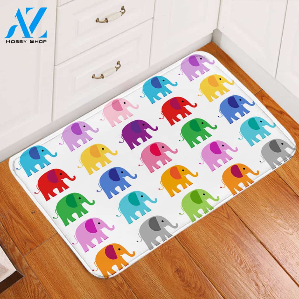 Colorful Elephants Door Mat