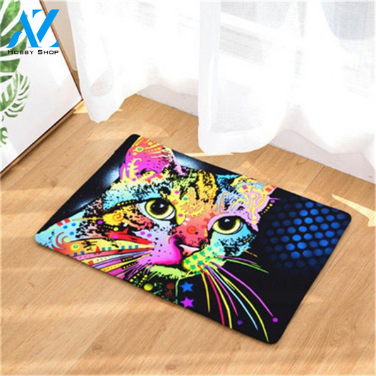 Colorful Graffiti Cat Easy Clean Welcome DoorMat | Felt And Rubber | DO2237