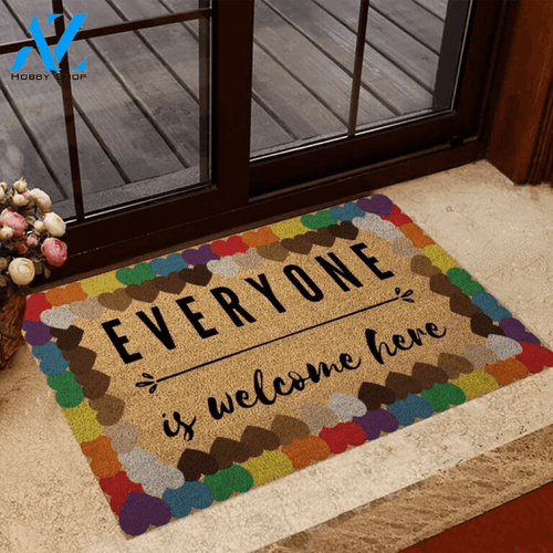 Colorful Hearts Everyone Welcome LGBT Support Coir Pattern Print Doormat | Welcome Mat | House Warming Gift