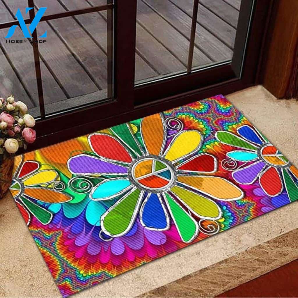 Colorful Hippie Flower Family Doormat