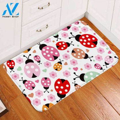 Colorful Ladybugs Flower Door Mat