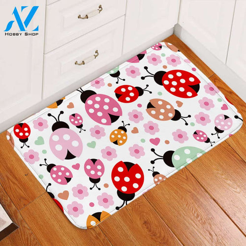 Colorful Ladybugs Flower Door Mat