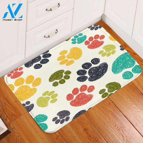 Colorful Paw Prints Door Mat