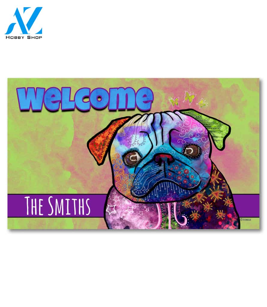 Colorful Pets Pug Personalized Doormat - 18" x 30"