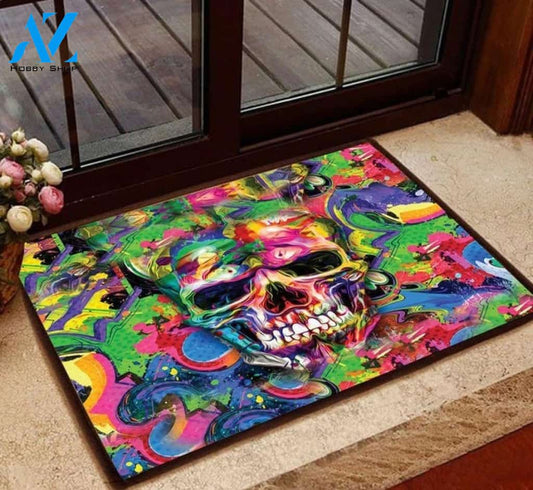Colorful Skull Halloween Doormat Welcome Mat Housewarming Gift Home Decor Funny Doormat Gift For Friend Halloween Day Gift