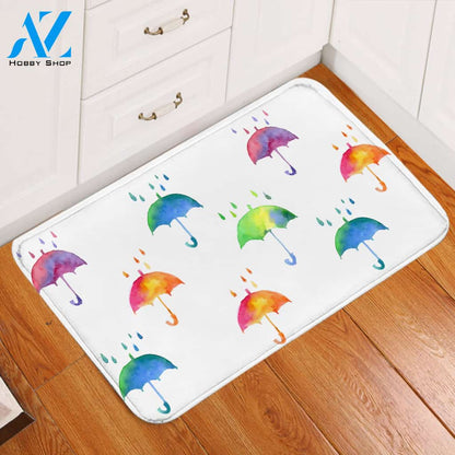 Colorful Umbrellas White Door Mat