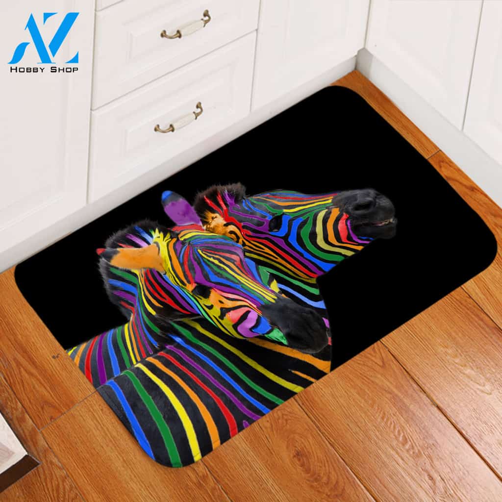 Colorful Zebra Black Door Mat