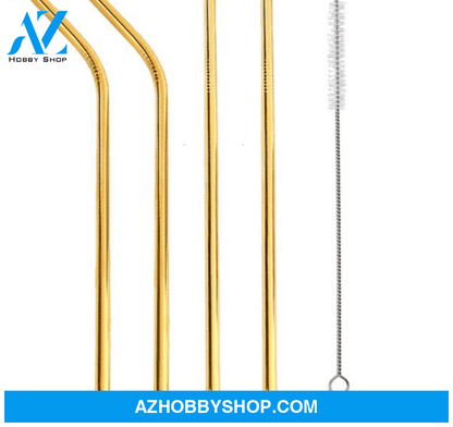 Colourful Reusable Stainless Steel Straws Gold / Straightbent