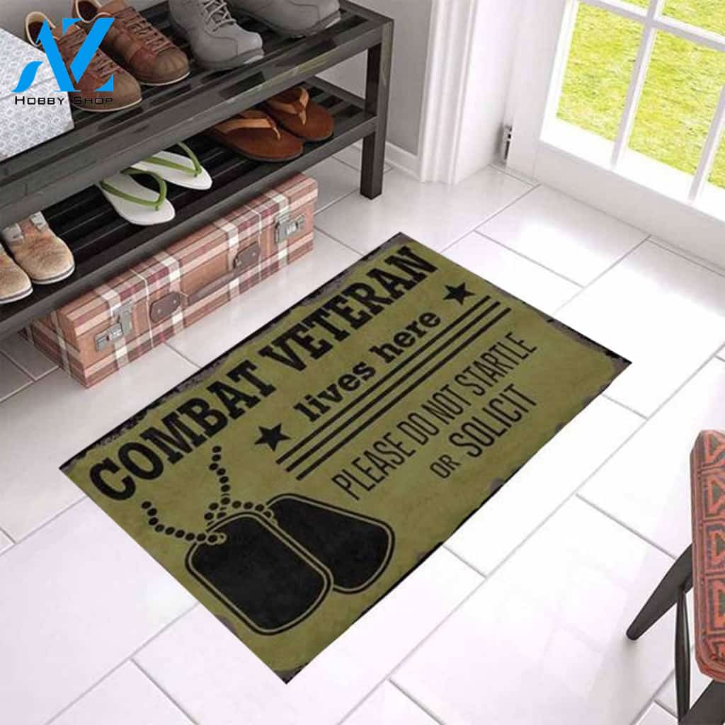 Combat Veteran Lives Here Doormat Welcome Mat House Warming Gift Home Decor Gift for Veteran Lovers Funny Doormat Gift Idea