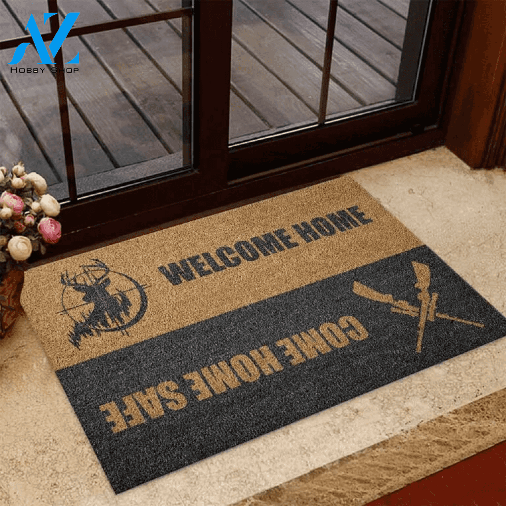 Come Home Safe Deer Hunting Coir Pattern Print Doormat | Welcome Mat | House Warming Gift