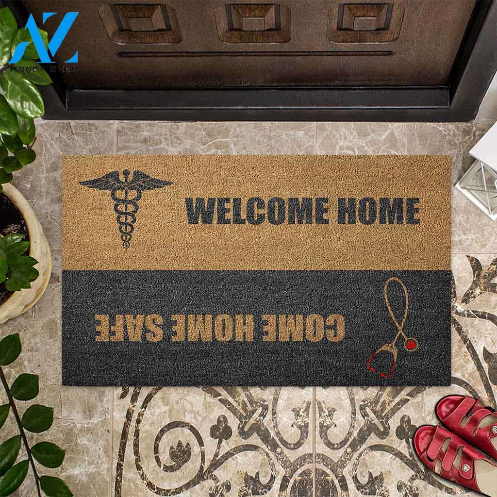 Come Home Safe - Nurse Coir Pattern Print Doormat