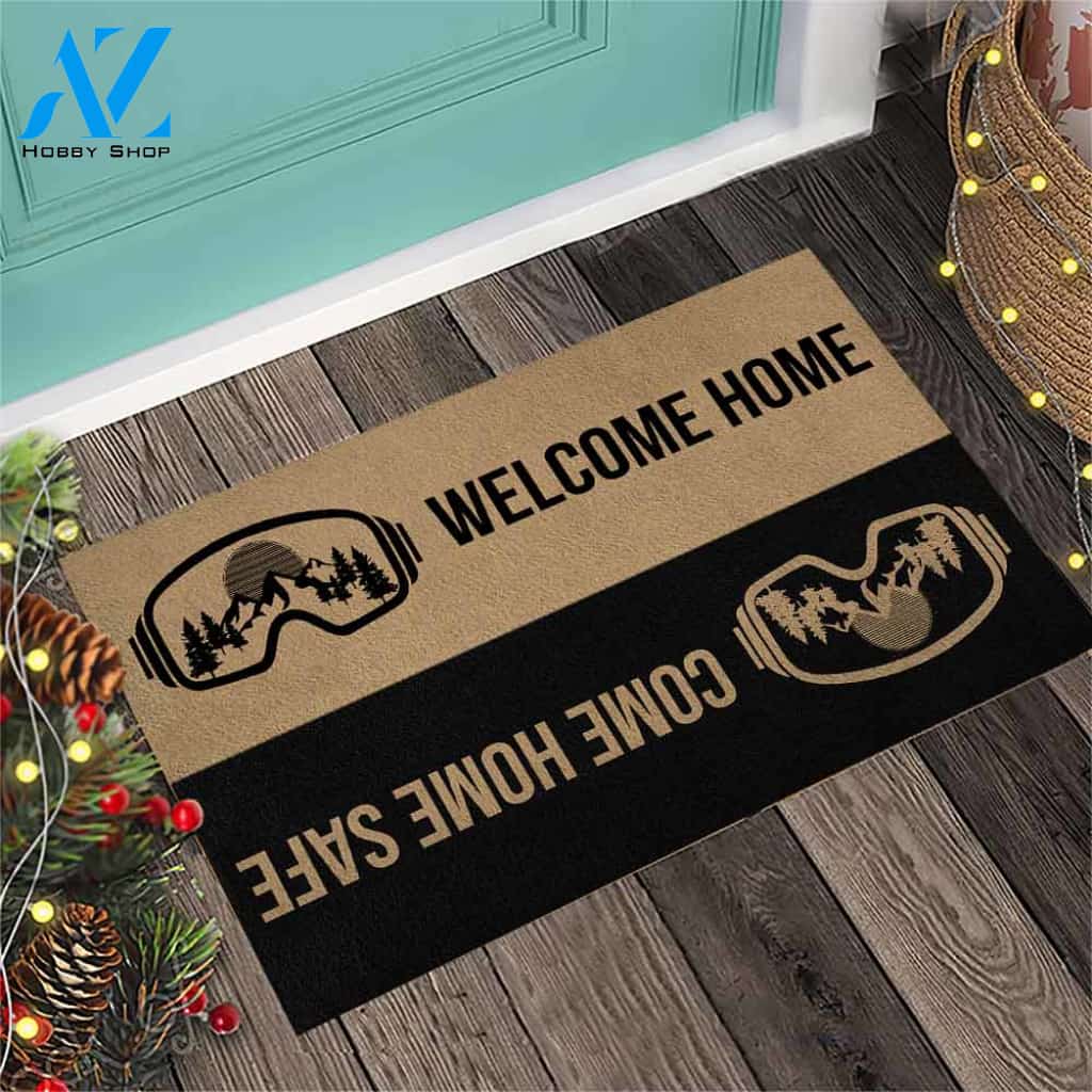 Come Home Safe - Snowboarding Coir Pattern Print Doormat