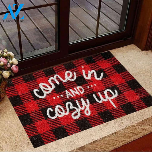 Come In And Cozy Up Doormat Red And Black Tartan Plaid Vintage Season Indoor And Outdoor Doormat Warm House Gift Welcome Mat Birthday New House Gift Idea