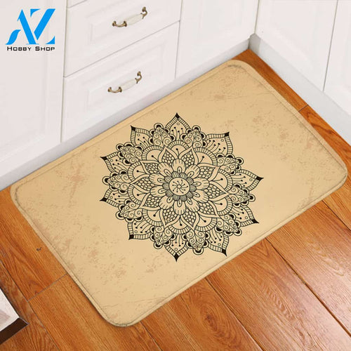 Concentric Flower Tan Door Mat