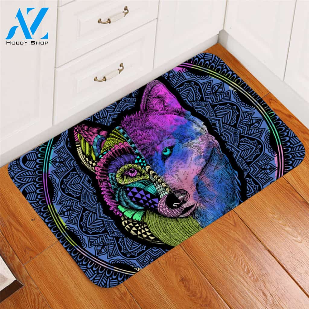 Contrast Wolf Mandala Door Mat