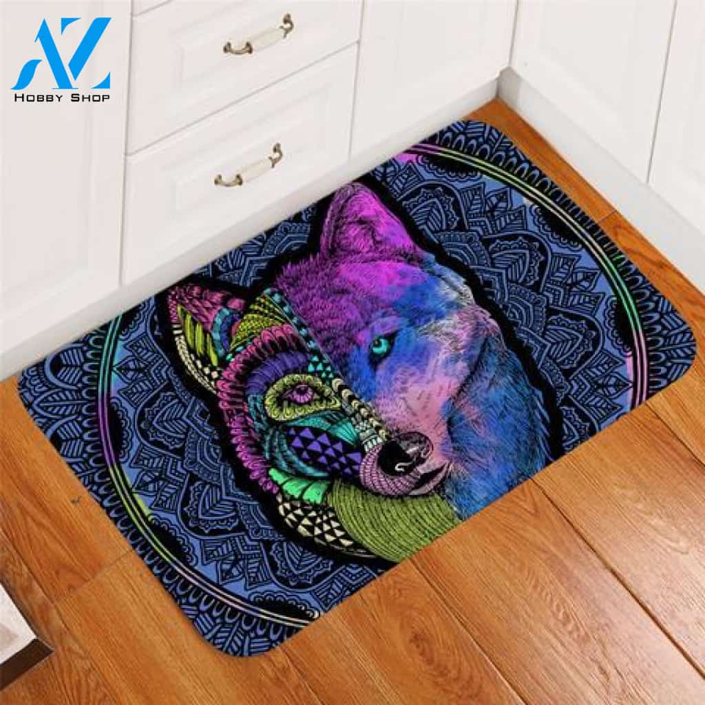 Contrast Wolf Mandala Easy Clean Welcome DoorMat | Felt And Rubber | DO2765