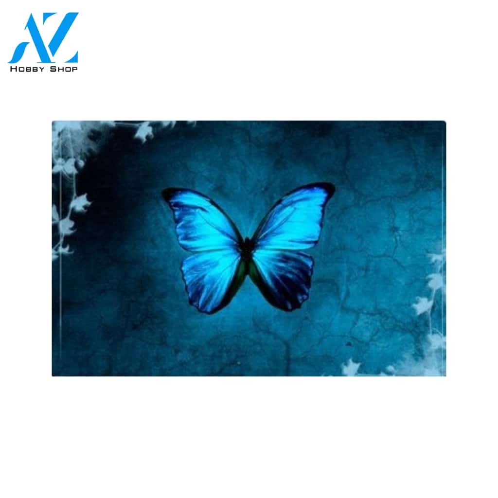 Cool Blue Butterfly Doormat Floor Rug Housewarming Gift Home Living Home Decor Funny Doormat Gift Idea