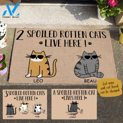 Cool Cat, 5 Spoiled Rotten Cats Live Here , Personalized Doormat HQ