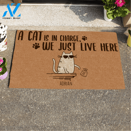 Cool Cat, The Cats Are In Charge, We Just Live Here Personalized Doormat HQ