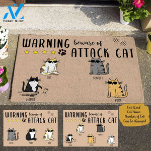 Cool Cat Warning Beware Of Attack Cat Personalized Doormat TV