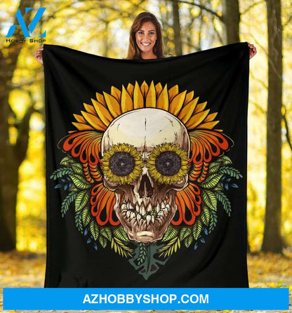 Cool Skull In Sunflower Inspired Fleece Blanket