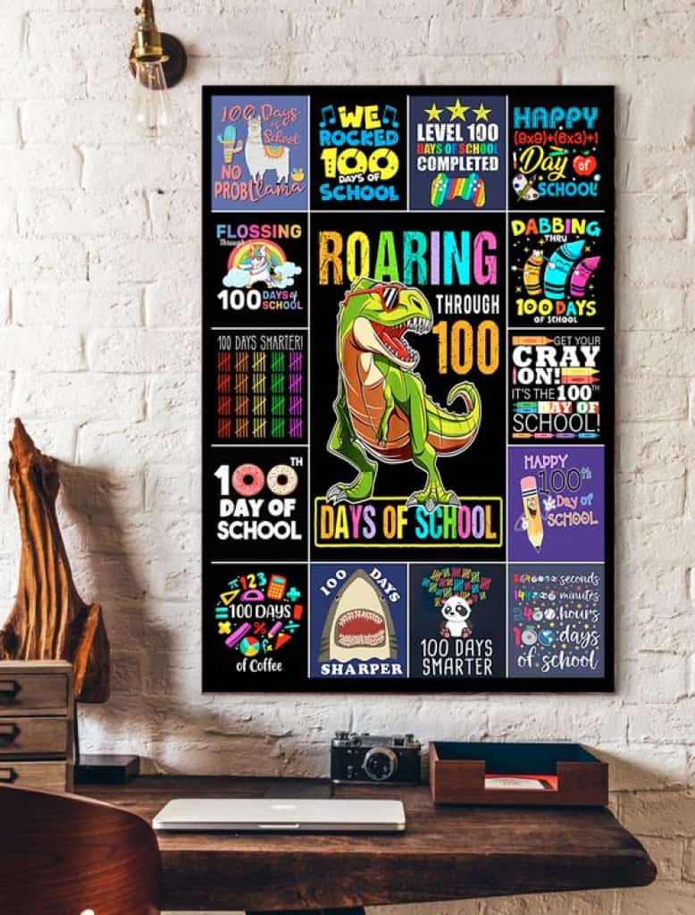 100 Days Of School Dinosaur Teacher Canvas And Poster Poster-Canvas