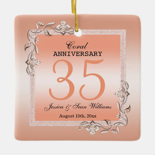 Coral Gem & Glitter 35Th Wedding Anniversary   Ceramic Ornament