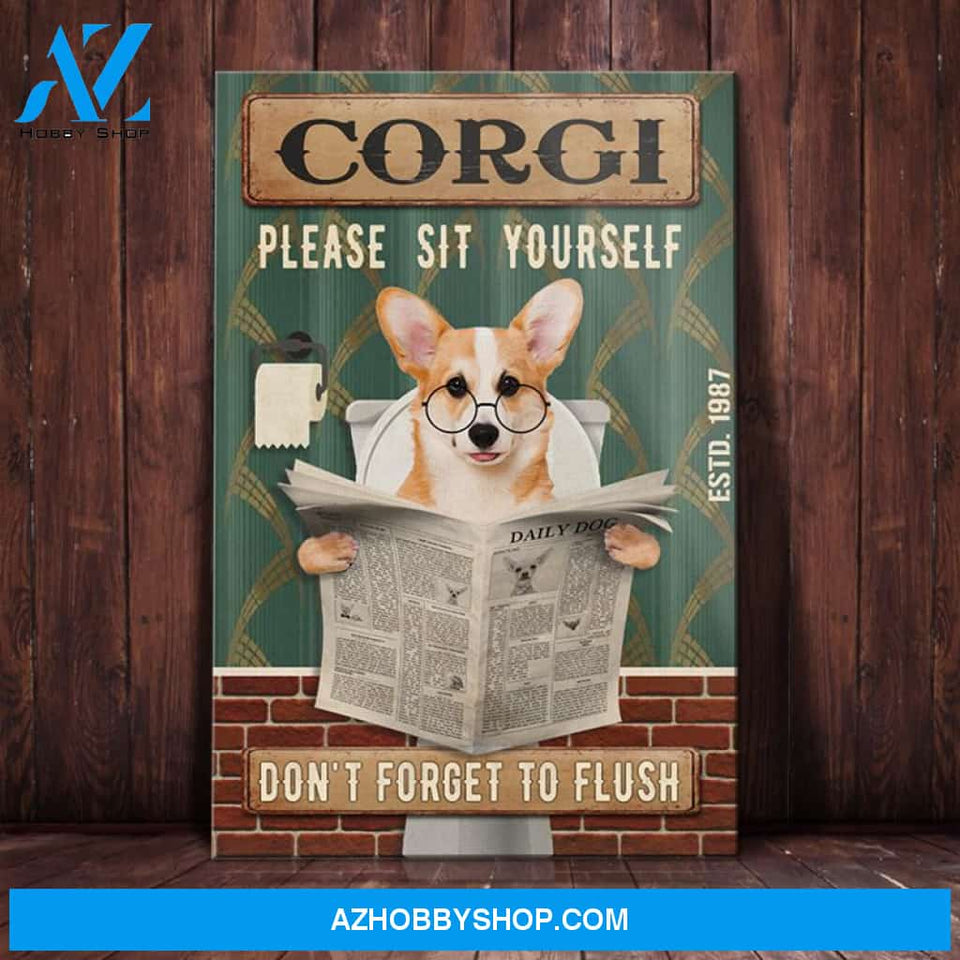 Corgi Dog Bathroom Canvas Wall Art, Wall Decor Visual Art