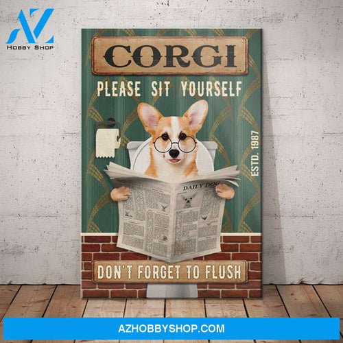Corgi Dog Bathroom Canvas Wall Art, Wall Decor Visual Art