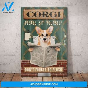Corgi Dog Bathroom Canvas Wall Art, Wall Decor Visual Art