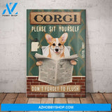 Corgi Dog Bathroom Canvas Wall Art, Wall Decor Visual Art