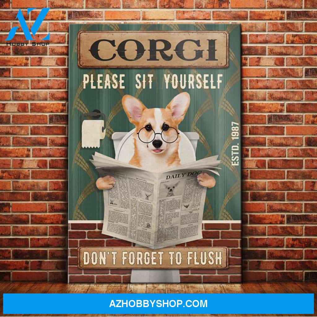 Corgi Dog Bathroom Canvas Wall Art, Wall Decor Visual Art