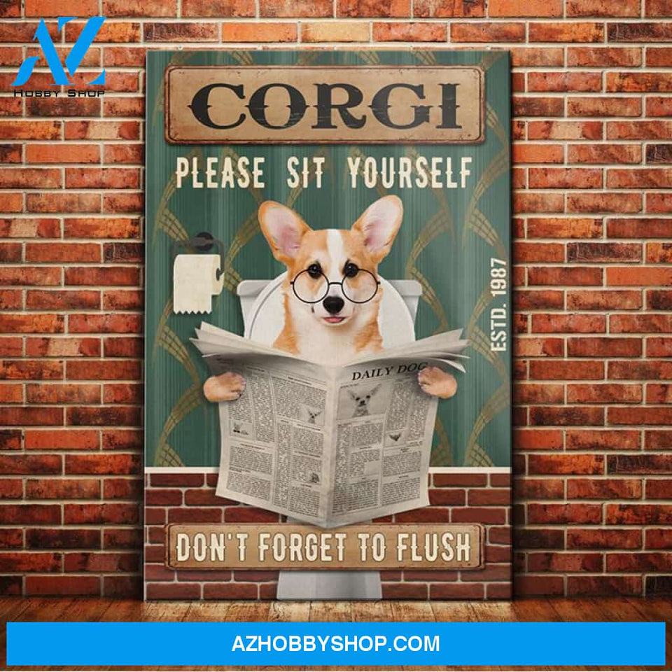 Corgi Dog Bathroom Canvas Wall Art, Wall Decor Visual Art
