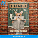 Corgi Dog Bathroom Canvas Wall Art, Wall Decor Visual Art