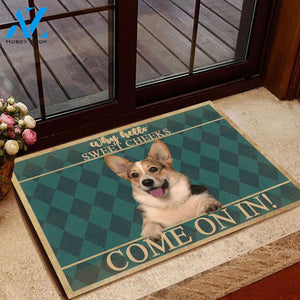 Corgi Dog Come On In Easy Clean Welcome DoorMat | Felt And Rubber | DO2641