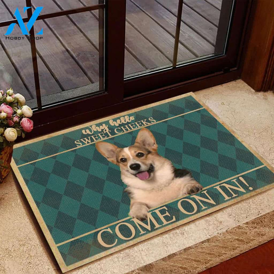 Corgi Dog Come On In Easy Clean Welcome DoorMat | Felt And Rubber | DO2641
