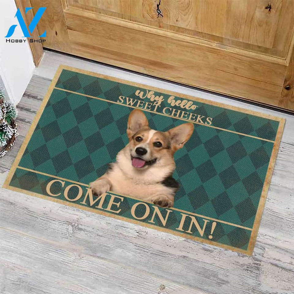 Corgi Dog Come On In Easy Clean Welcome DoorMat | Felt And Rubber | DO2641