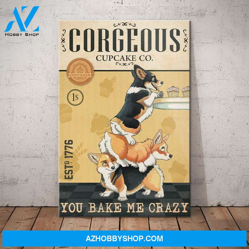 Corgi Dog Cupcake Company Canvas Wall Art, Wall Decor Visual Art