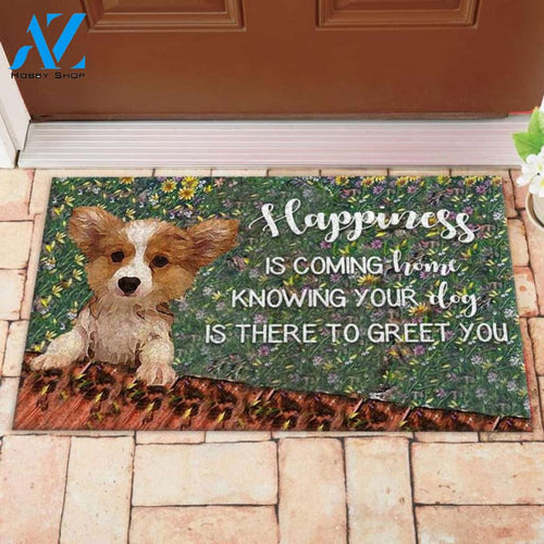 Corgi - Happiness Is Coming Home Knowing Doormat Indoor and Outdoor Doormat Warm House Gift Welcome Mat Gift for Corgi Dog Lovers Birthday Gift