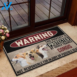 Corgi Highly Trained Warning Rubber Base Doormat | Welcome Mat | House Warming Gift