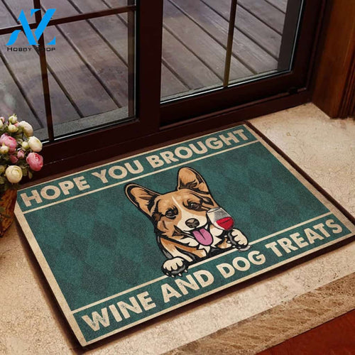 CORGI – HOPE YOU BROUGHT WINE & DOGS TREATS ALL OVER PRINTING DOORMAT