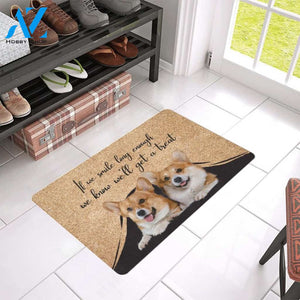 Corgi If We Smile Long Enough Doormat Indoor and Outdoor Doormat Warm House Gift Welcome Mat Gift for Corgi Dog Lovers Birthday Gift