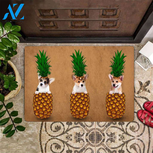 Corgi Pineapple Easy Clean Welcome DoorMat | Felt And Rubber | DO2592
