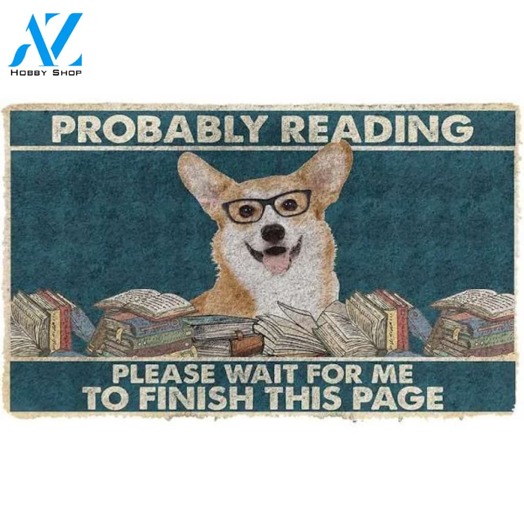 Corgi Probably Reading Please Wait For Me Doormat Welcome Mat Housewarming Gift Home Decor Funny Doormat Gift For Book Lovers Gift For Dog Lovers