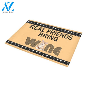 Personalized Name Family House Corgi Real Friends Bring Wine Doormat Indoor And Outdoor Mat Entrance Rug Sweet Home Decor Housewarming Gift Gift For Friend Family Stem Feminist
