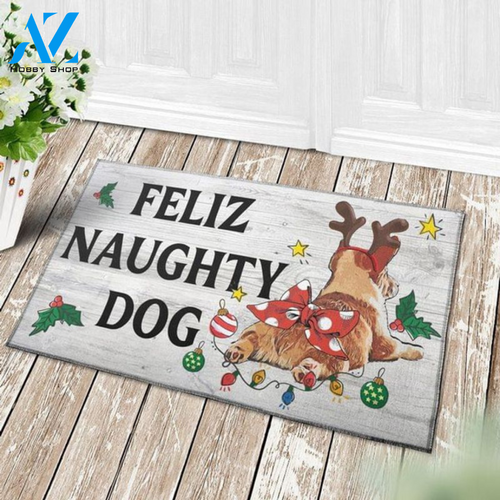 Corgi Reindeer Feliz Naughty Dog Doormat For Christmas Day Doormat Welcome Mat Housewarming Home Decor Gift For Dog Lovers, Friend Funny Doormat